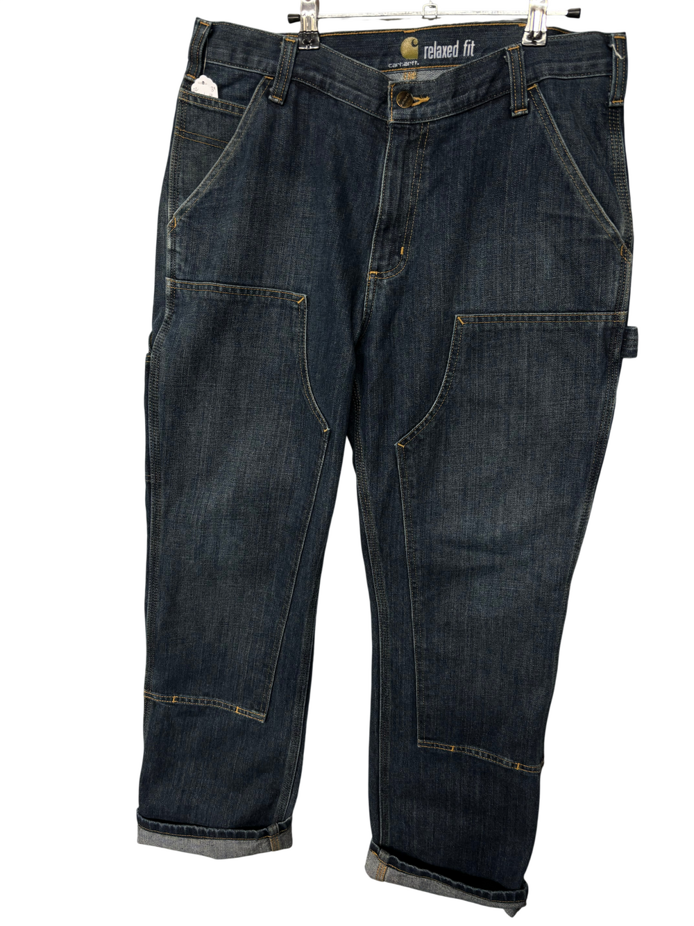 Vintage Carhartt Blue Denim Carpenter Jeans Utility Pockets Logo Patch
